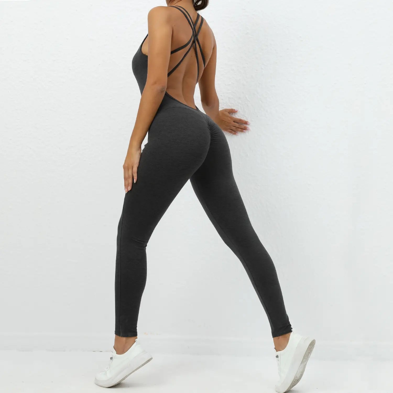 Yoga Jumpsuit With Cross-strap Back Design Quick-drying Tight-fitting Running Sports Fitness Pants Fashion Seamless