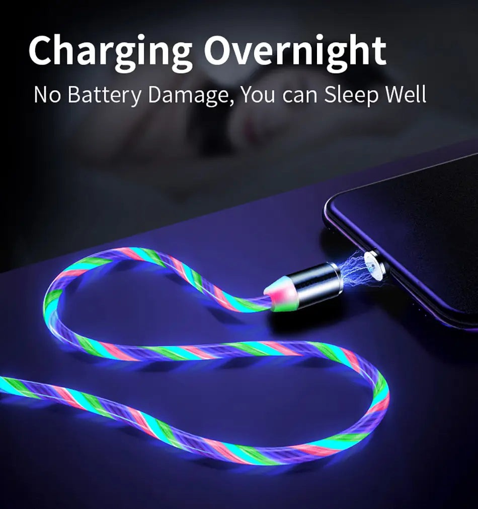Compatible with Apple Flowing Ligh Magnetic Streamer Data Line Cable for Iphone Android Typec