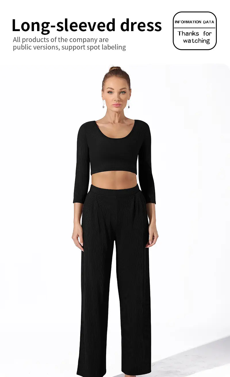 Women’s Fashion Simple Solid Color Top Pants Set