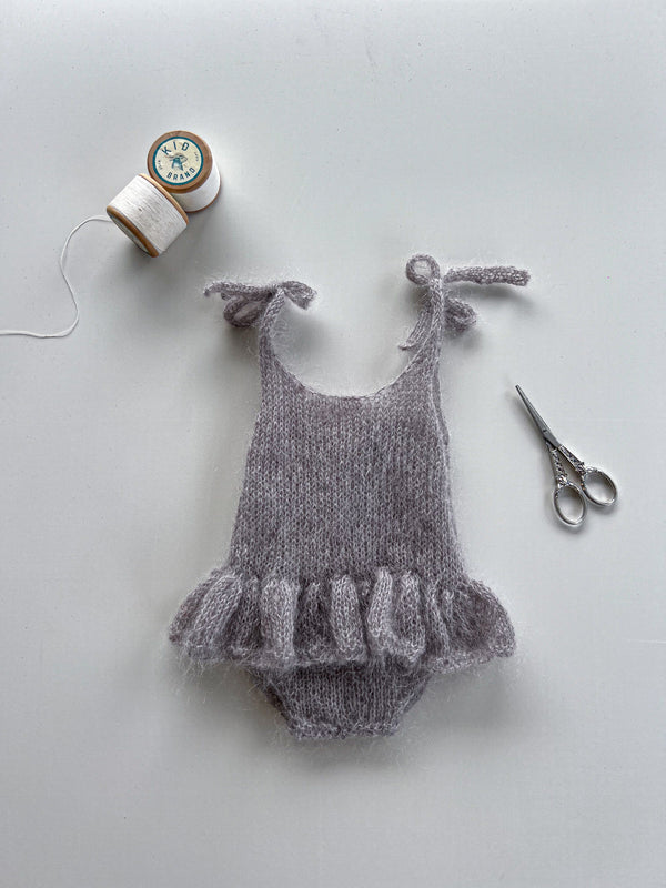 Grey Mohair Heirloom romper,  (newborn)