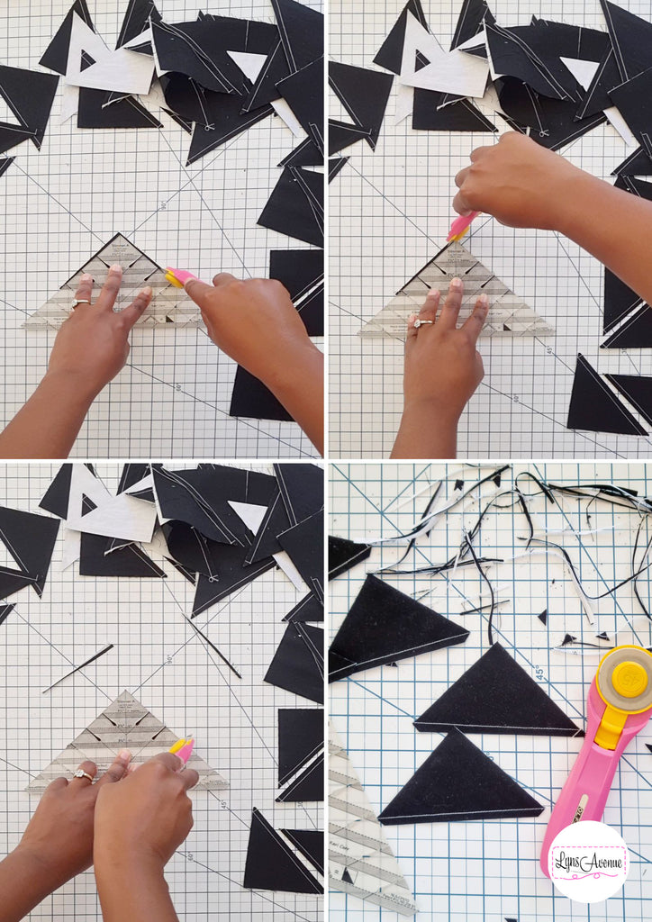 Trimming half square triangles using the HST slotted trimmer