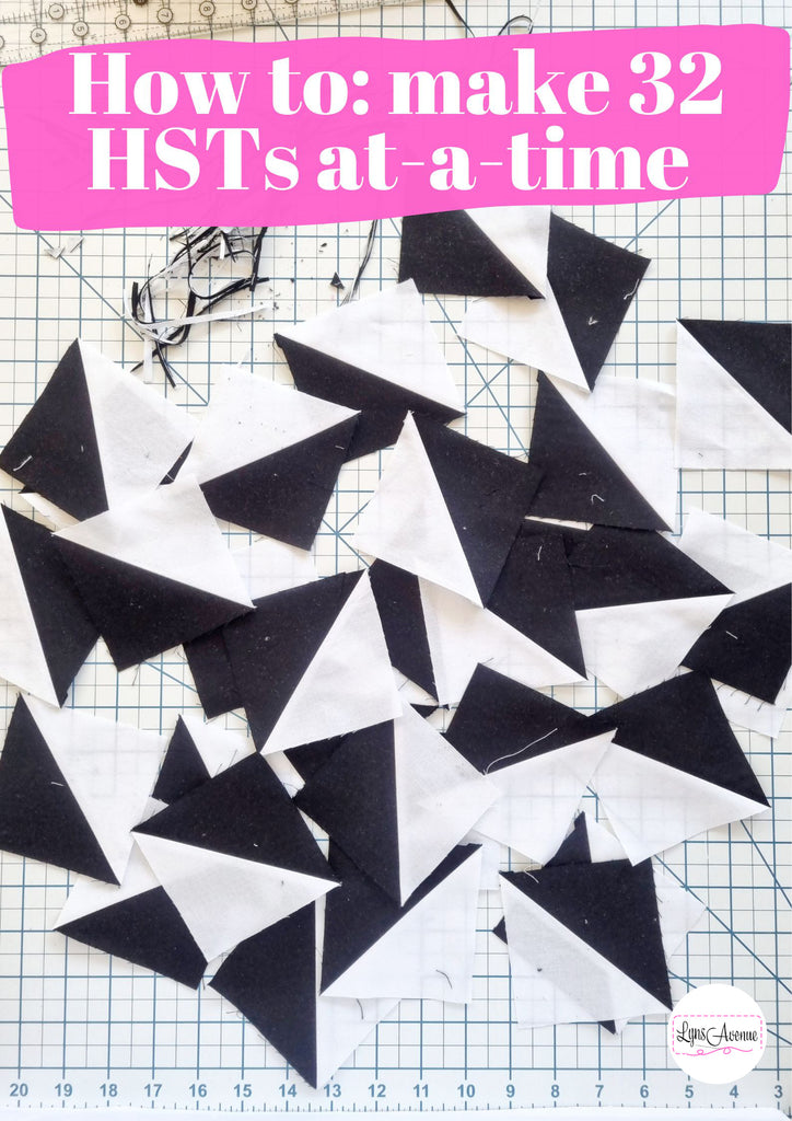 Half Square Triangles 32-at-time method shown in black and white colours.