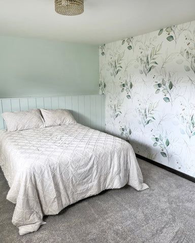 Eucalyptus WallpaperIn Customers Bedroom With Painted Walls