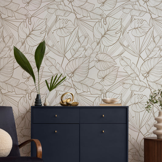 Vivienne Leaf wallpaper in blush & gold