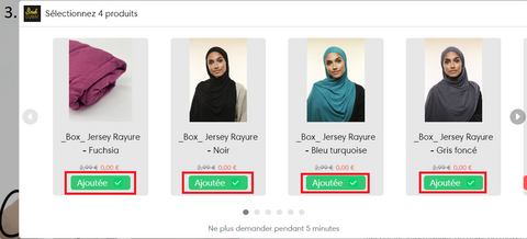 3. Les boutons deviennent verts une fois le produit sélectionné