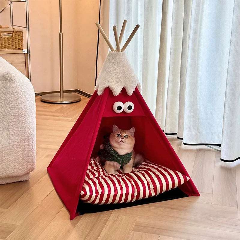 tente tipi chat design rouge refuge anti-stress pour chat anxieux