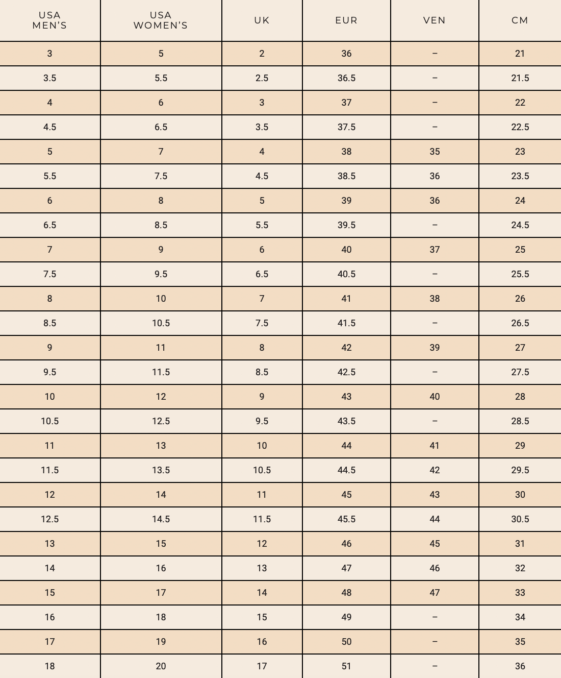 boot size chart