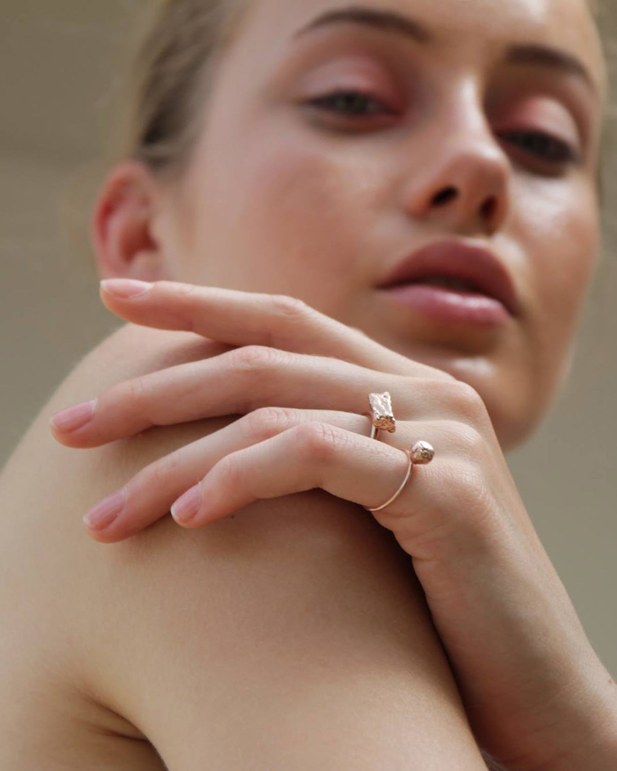 Eliska Bread Crumble Cube Ring, Rose Gold