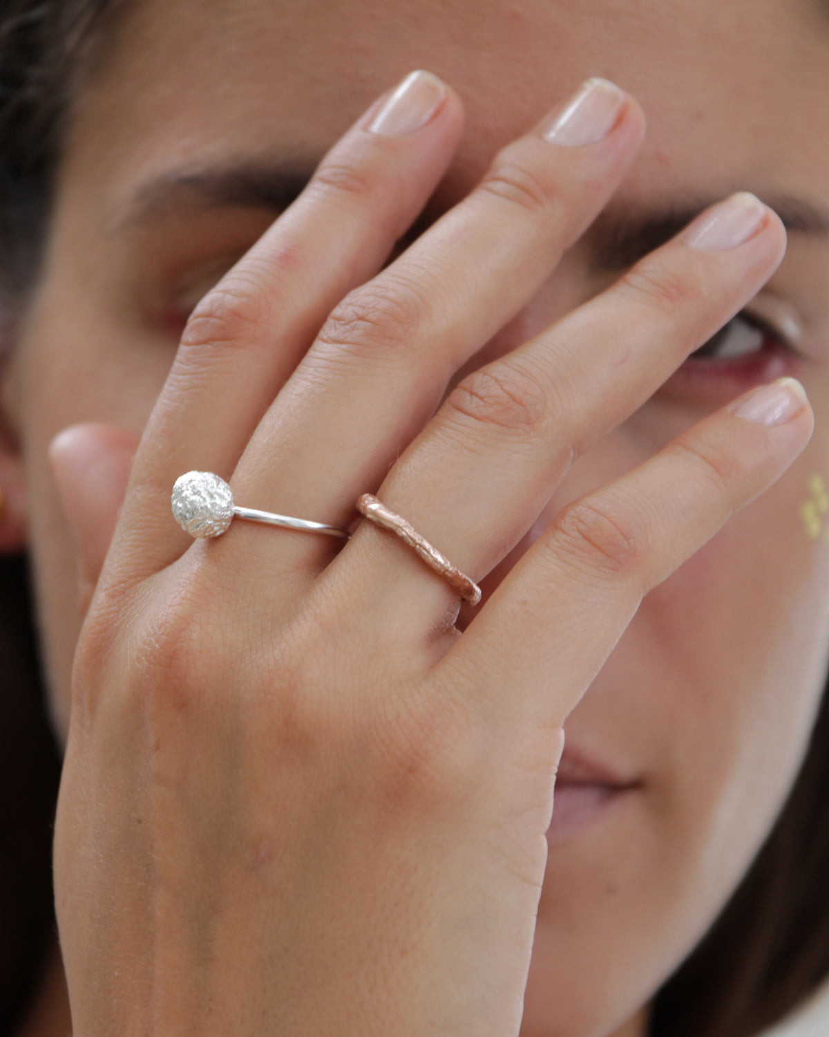 silver and rose gold ring