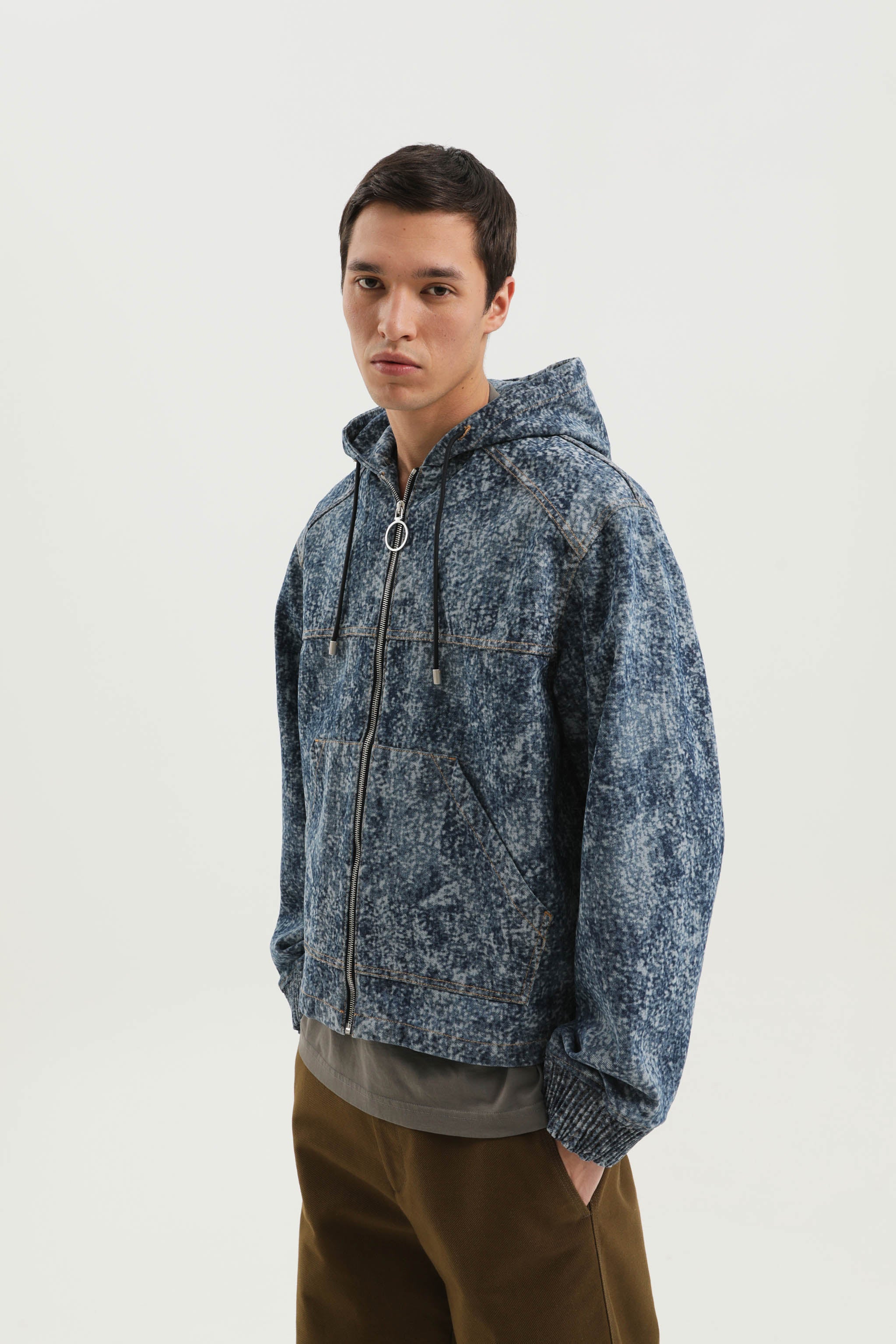 1989 Studio Marble Denim Hoodie Zip Up In Blue