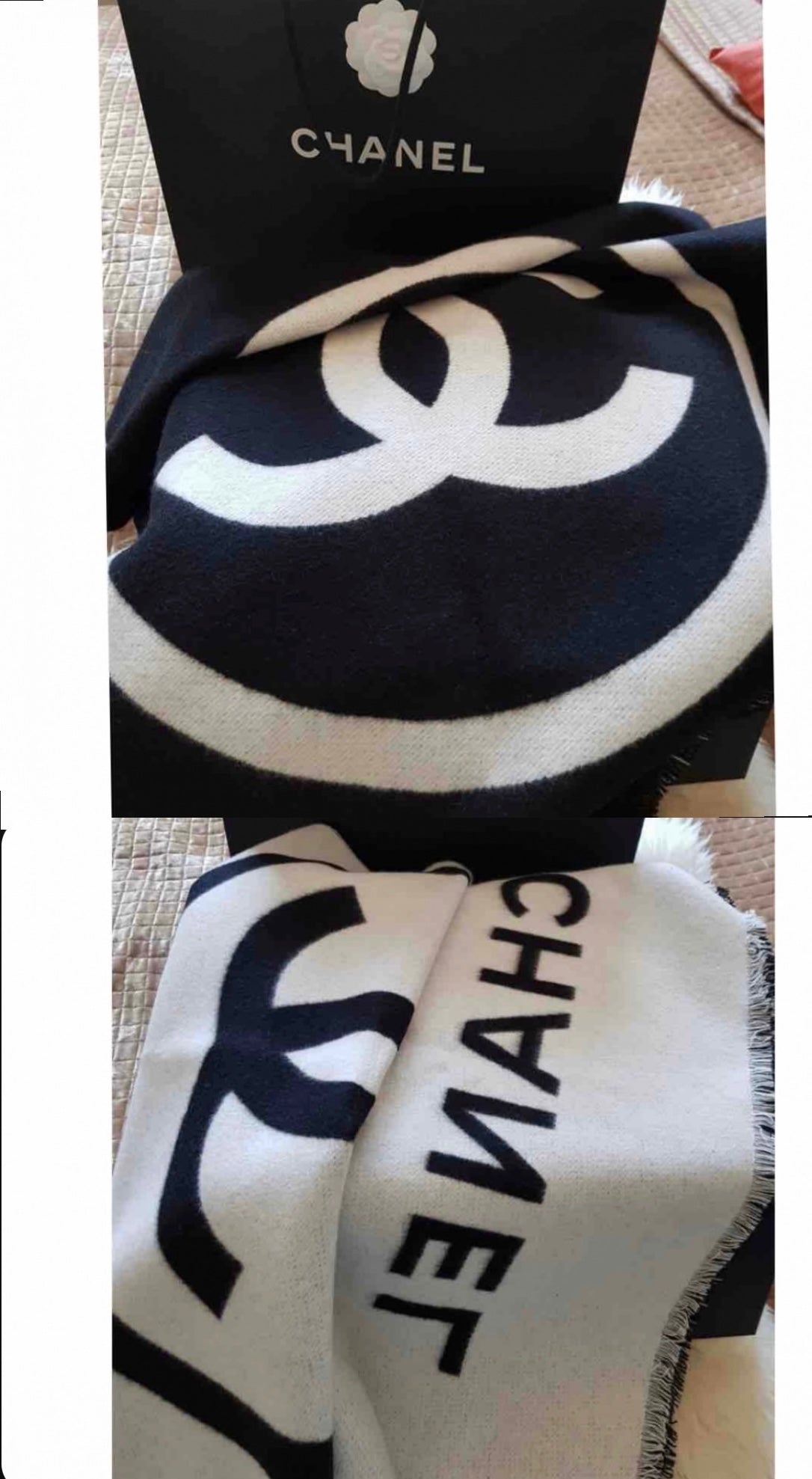 Chanel Grey, White and Black Shearling Cushion