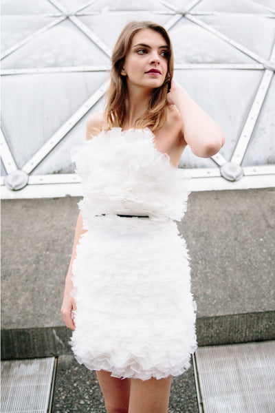Dimitra Dress | Short White Feather Wedding Mini Dress