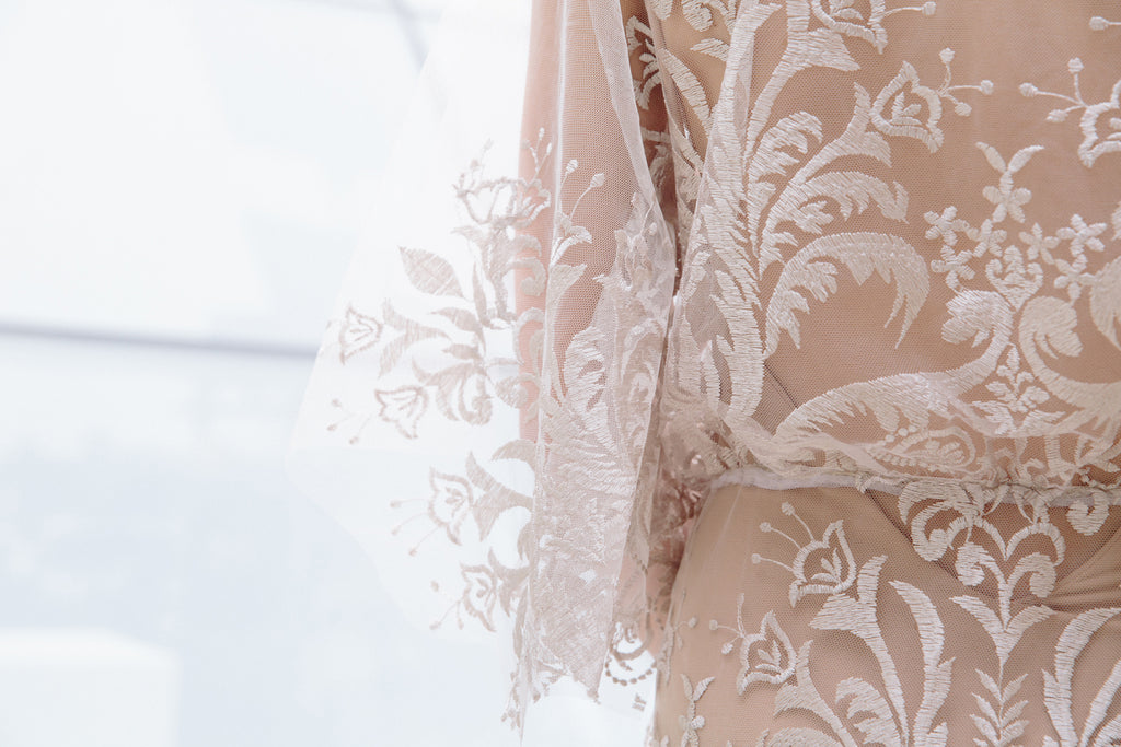 Elle Gown | Back Detail of Lace Embroidery Boho Wedding Dress