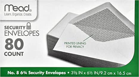 Mead #8 6 3/4 Security Envelopes - 80 count