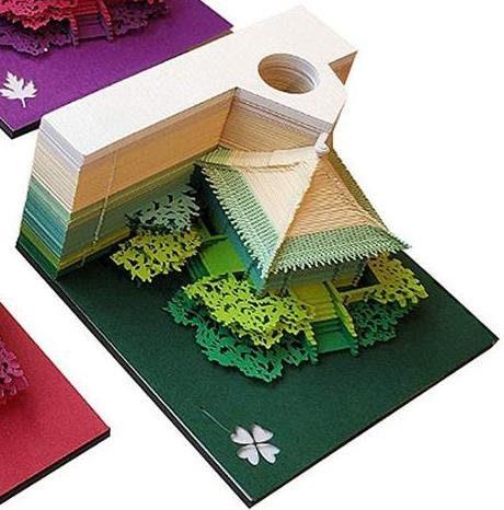 The Japanese Cottage Model Building 3D Note Pad - Art Memo Pad - Omoshiroi Block - Post Notes - DIY Paper Craft - Stationery Toys With LED