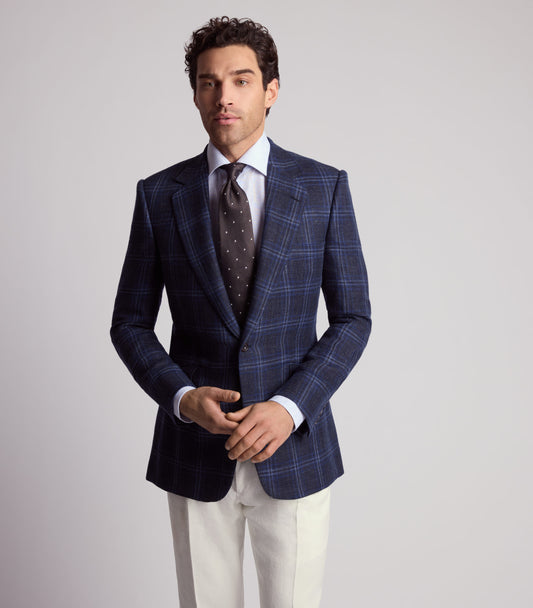 Houndstooth Wool And Linen Blazer