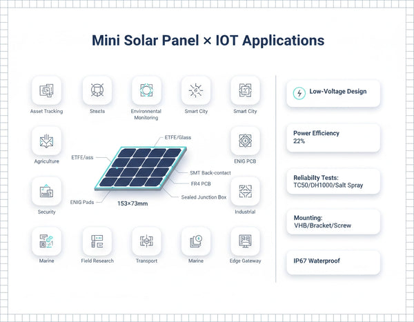 Mini solar panel features and IoT application overview with ETFE coating and IP67 design