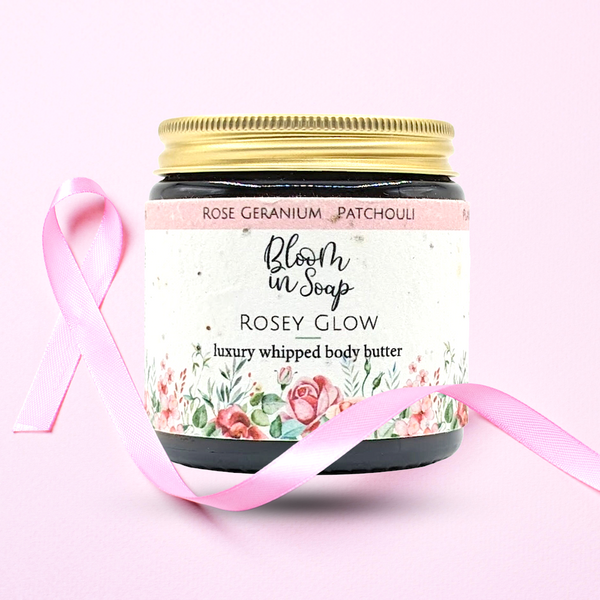 Rosey Glow body butter with pink ribbon