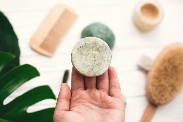 green shampoo bar with rosemary and horsetail herb