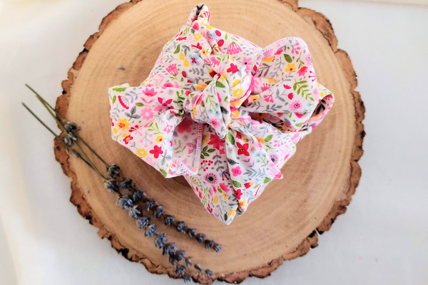 furoshiki fabric gift wrap with flower pattern