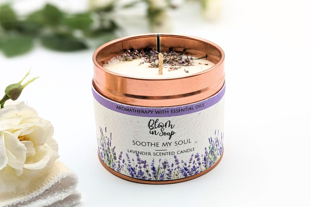 Lavender essential oil candle from Bloom In Soap