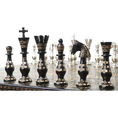 Solid Brass Metal Tribal Artwork Warli Luxury Chess Pieces & Board Set- 12  - Black & Gold…