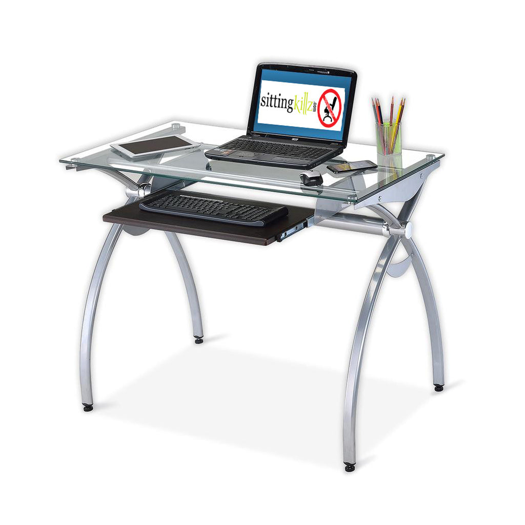 Techni Mobili Glass Top Computer Desk Sitting Killz