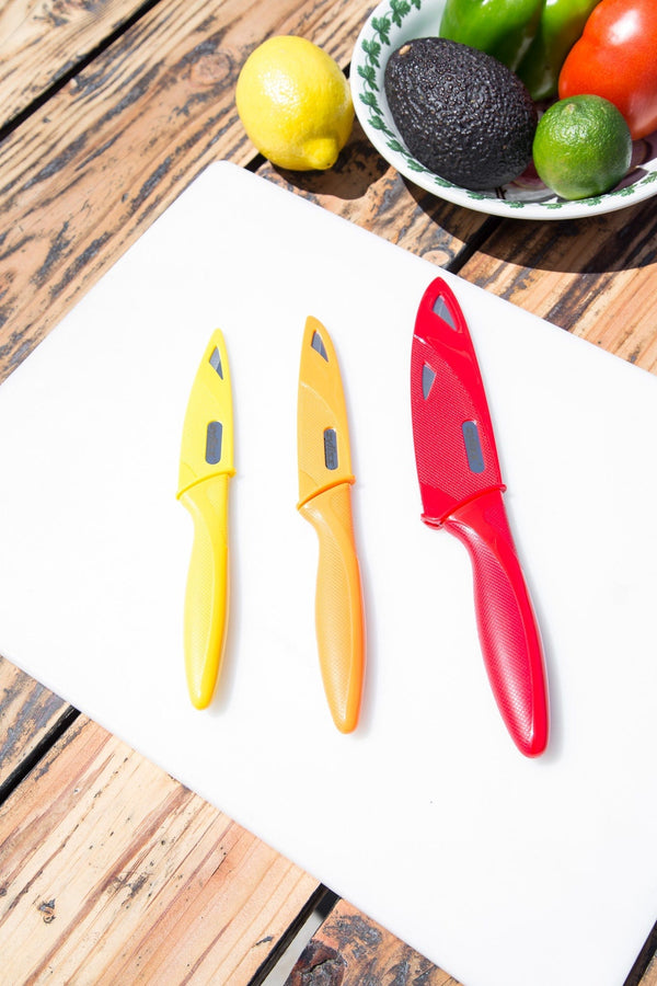 2 - Non-Stick Paring Knives Knife w/ Sheath Covers - Blue & Orange Kitchen  Tools