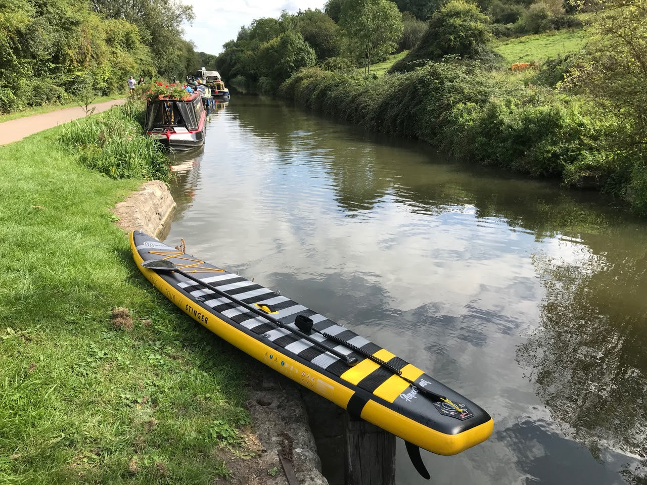 An Aquaplanet Stinger resting on the bank of a canal