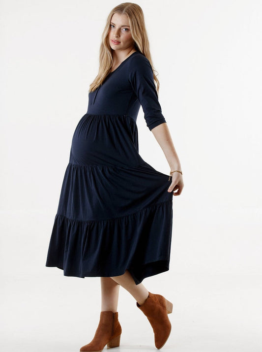 Square Neck Side Tie Maternity Dress