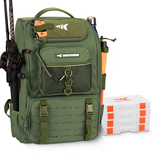 IGOGI Fishing Tackle Backpack 3 Fishing Rod Holders with 2 Lure  Covers Without Trays Large Tackle Bag Storage Can Holds Up To (12) 3700  Tackle Boxes (Camo Green Pack + 2