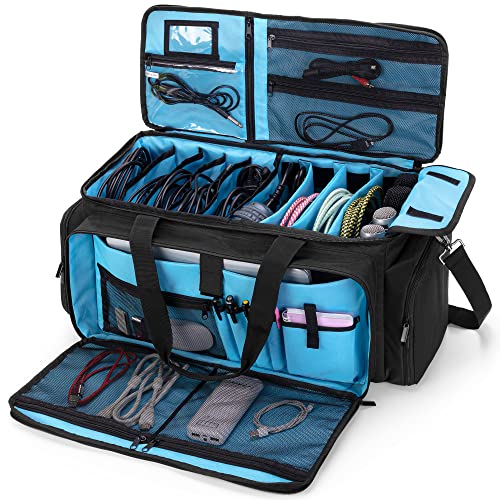 DJ Gig Bag, DJ Cable File Bag with Detachable Padded Bottom and Dividers,  Travel Gig Bag for Cords Sound Equipment DJ Gear Musician Accessories