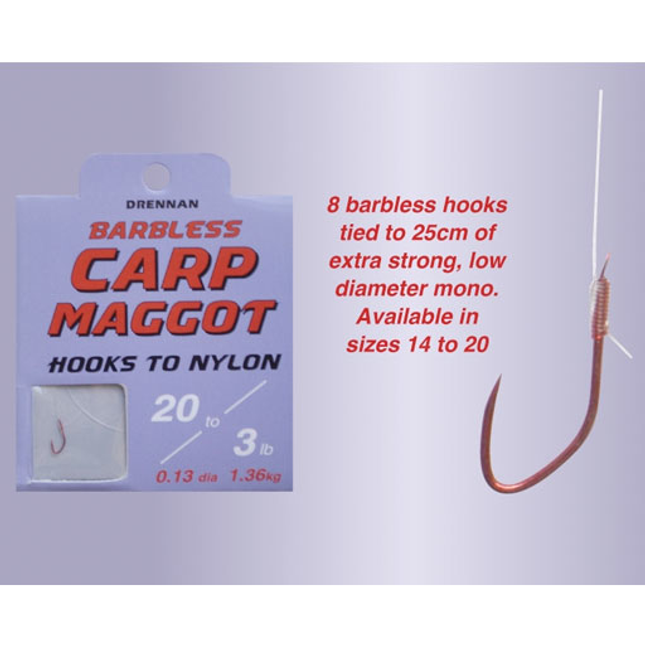 Drennan Carp Maggot Barbless Hooks to Nylon - Kent Tackle