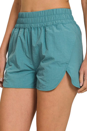 Zenana Windbreaker Smocked Waistband Running Shorts - Wild Honey + Me