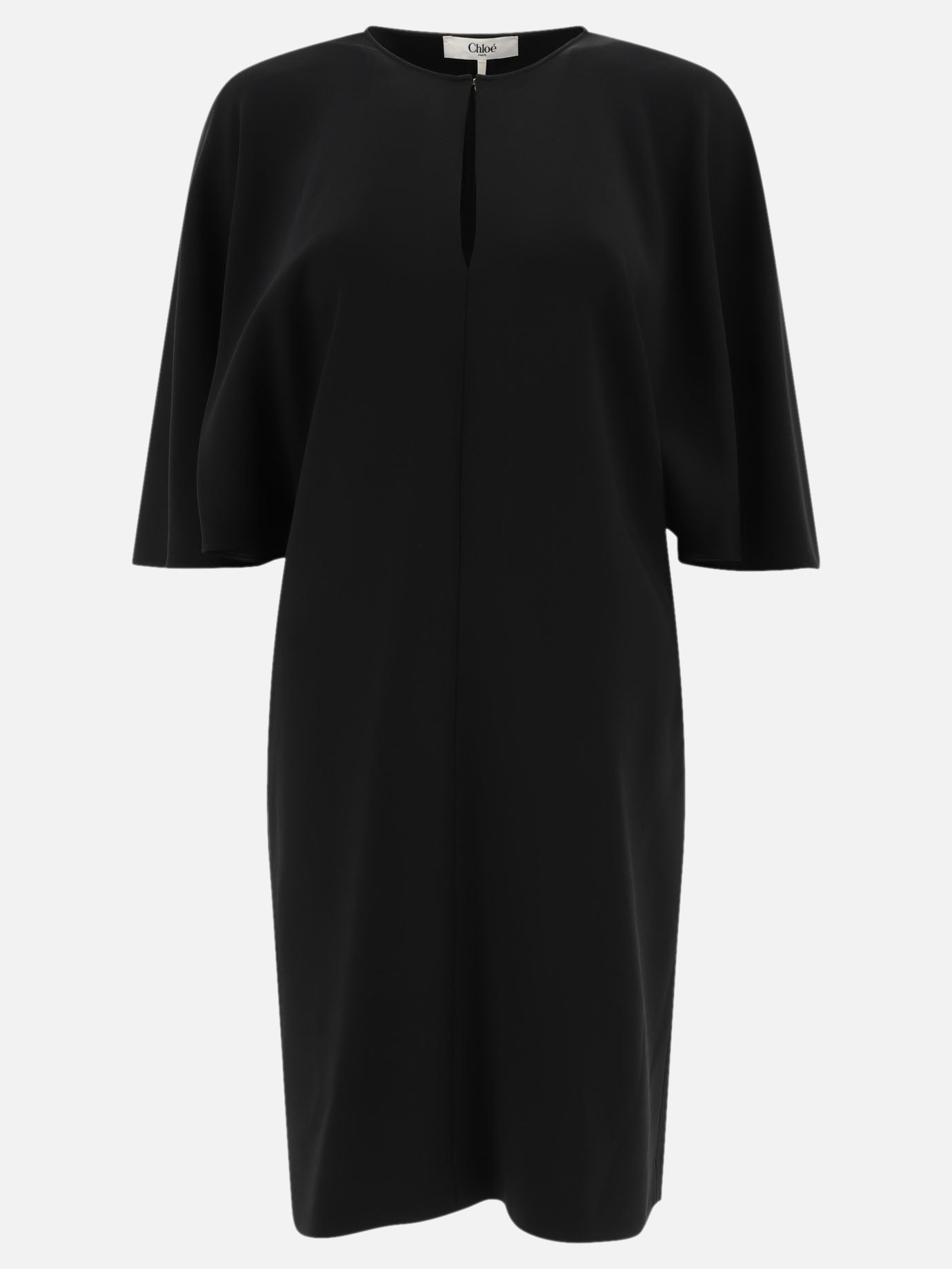  Short dress with crepe and viscose cape 