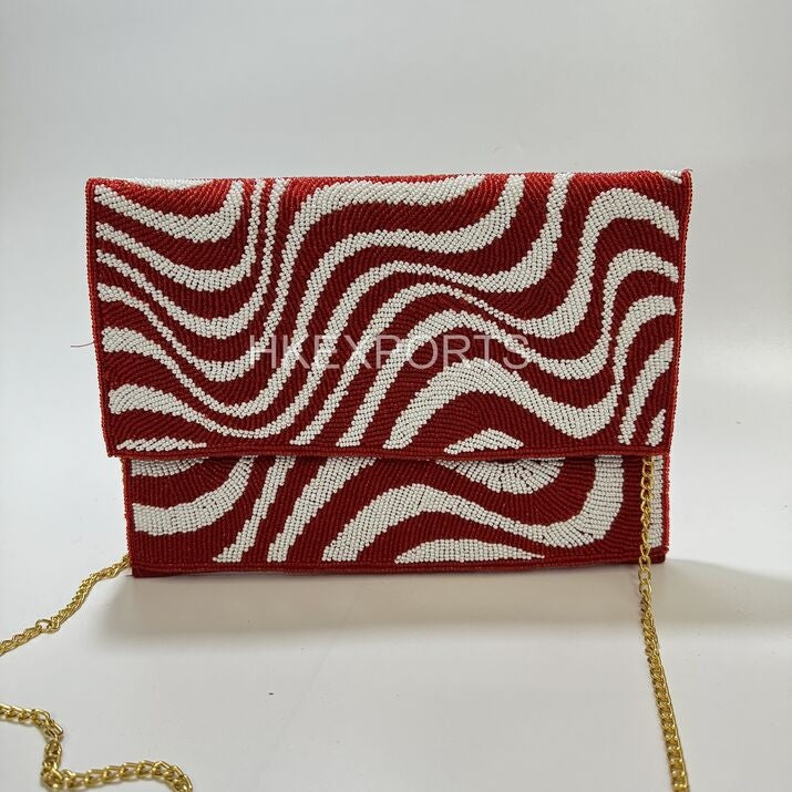Red & White Christmas Beaded Clutch