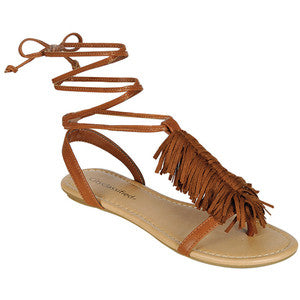 Rayna: Fringe Strap Sandal in Tan