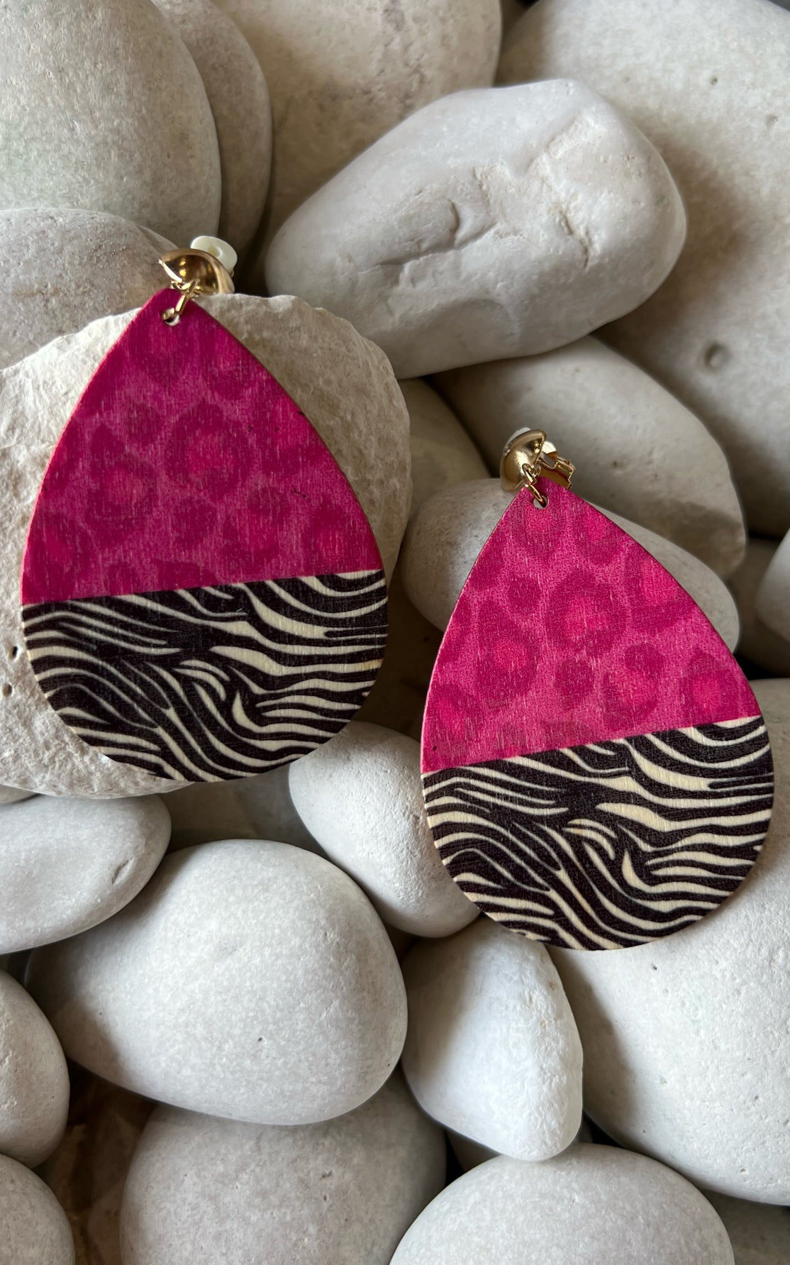 Earring: Multi-Animal Print Teardrop Clip-On Earrings