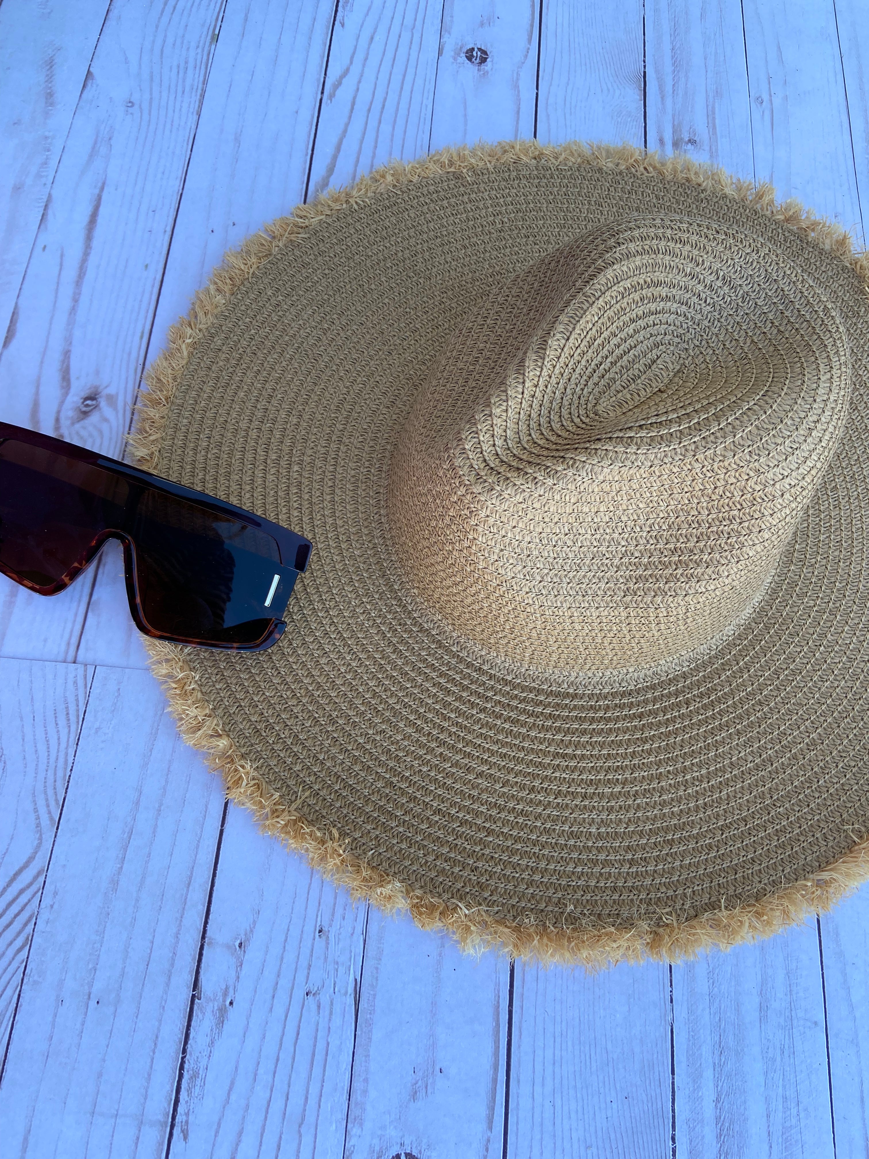 Hat: Tan Floppy Hat with Distressed Brim