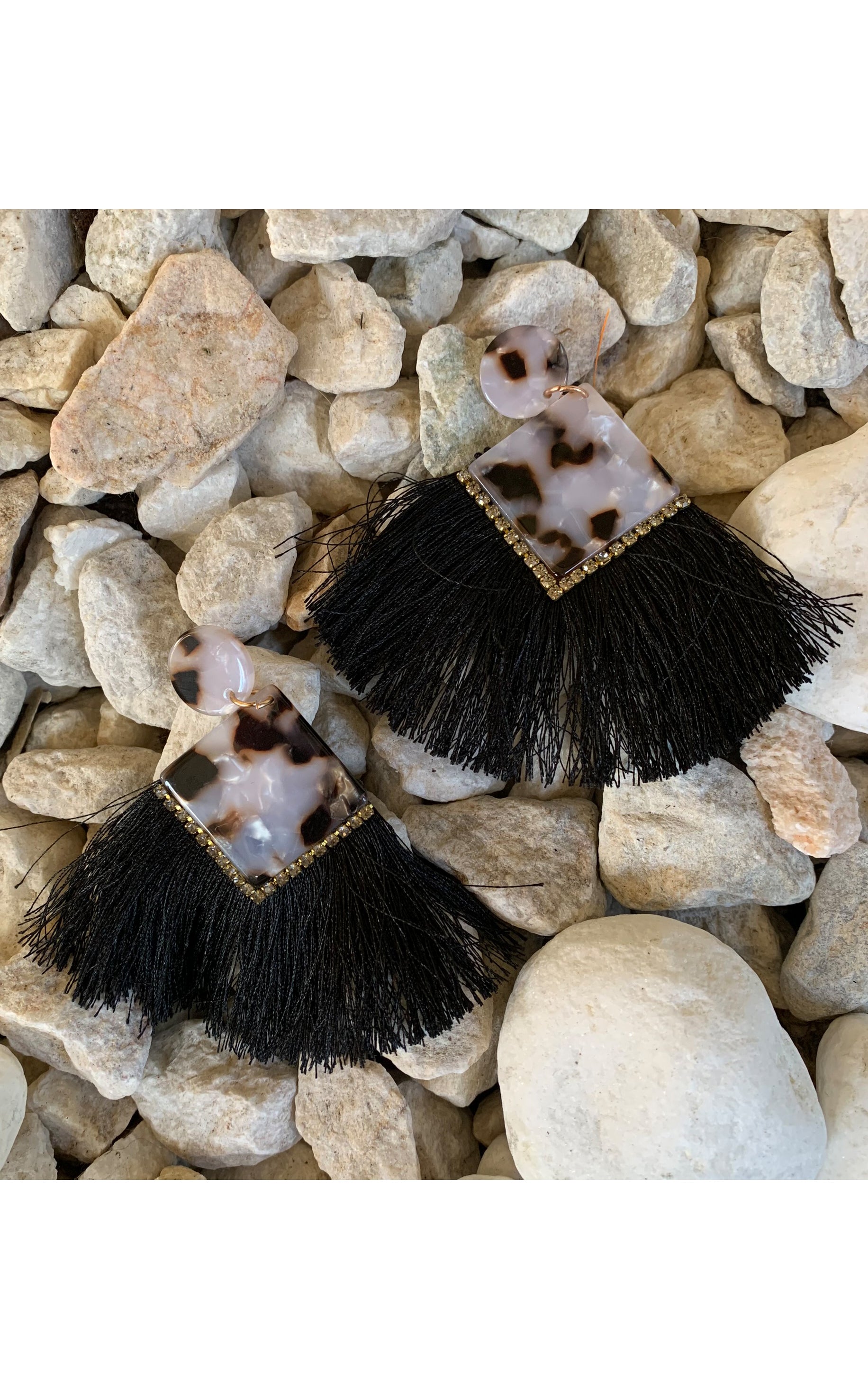 Earring: Black Marble Tassel