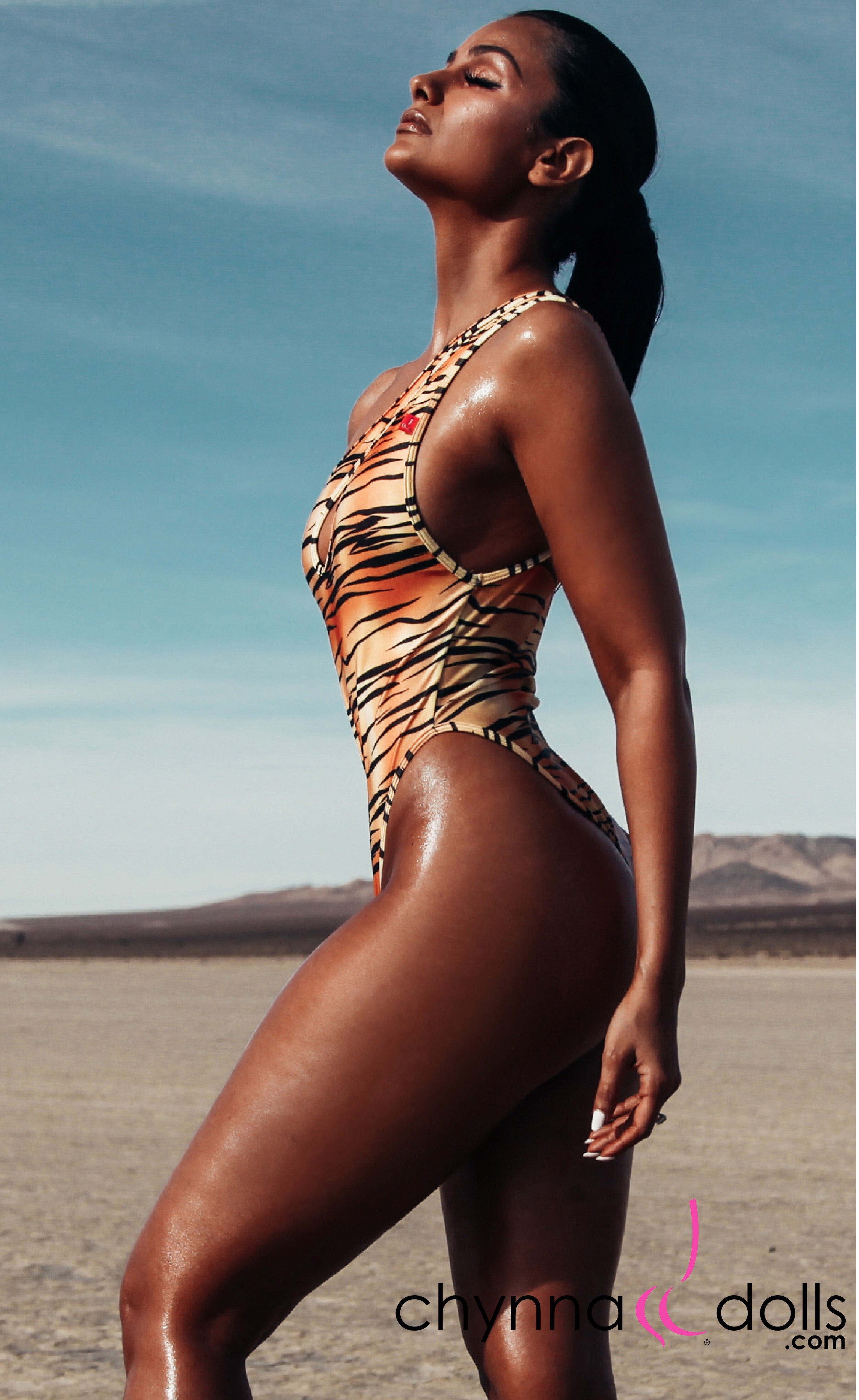 Santorini: Asymmetric Keyhole One-Piece in Tiger