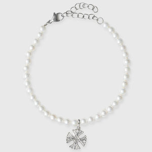 5MM CELTIC CROSS MOTIF PEARL BRACELET - WHITE GOLD - AM Diamonds