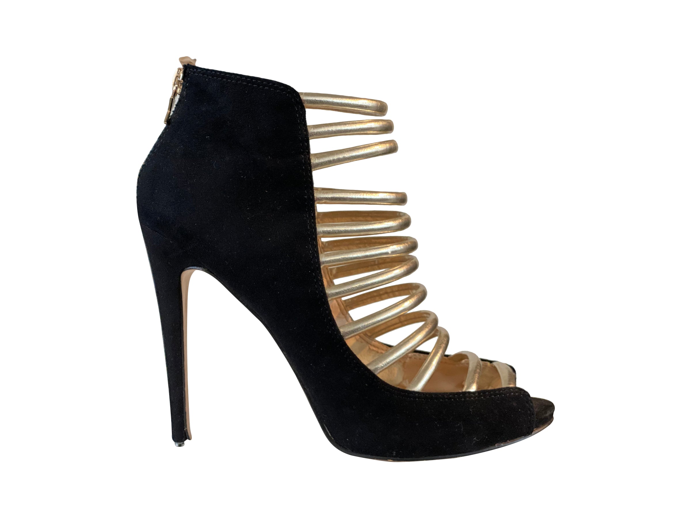 black and gold strappy heels