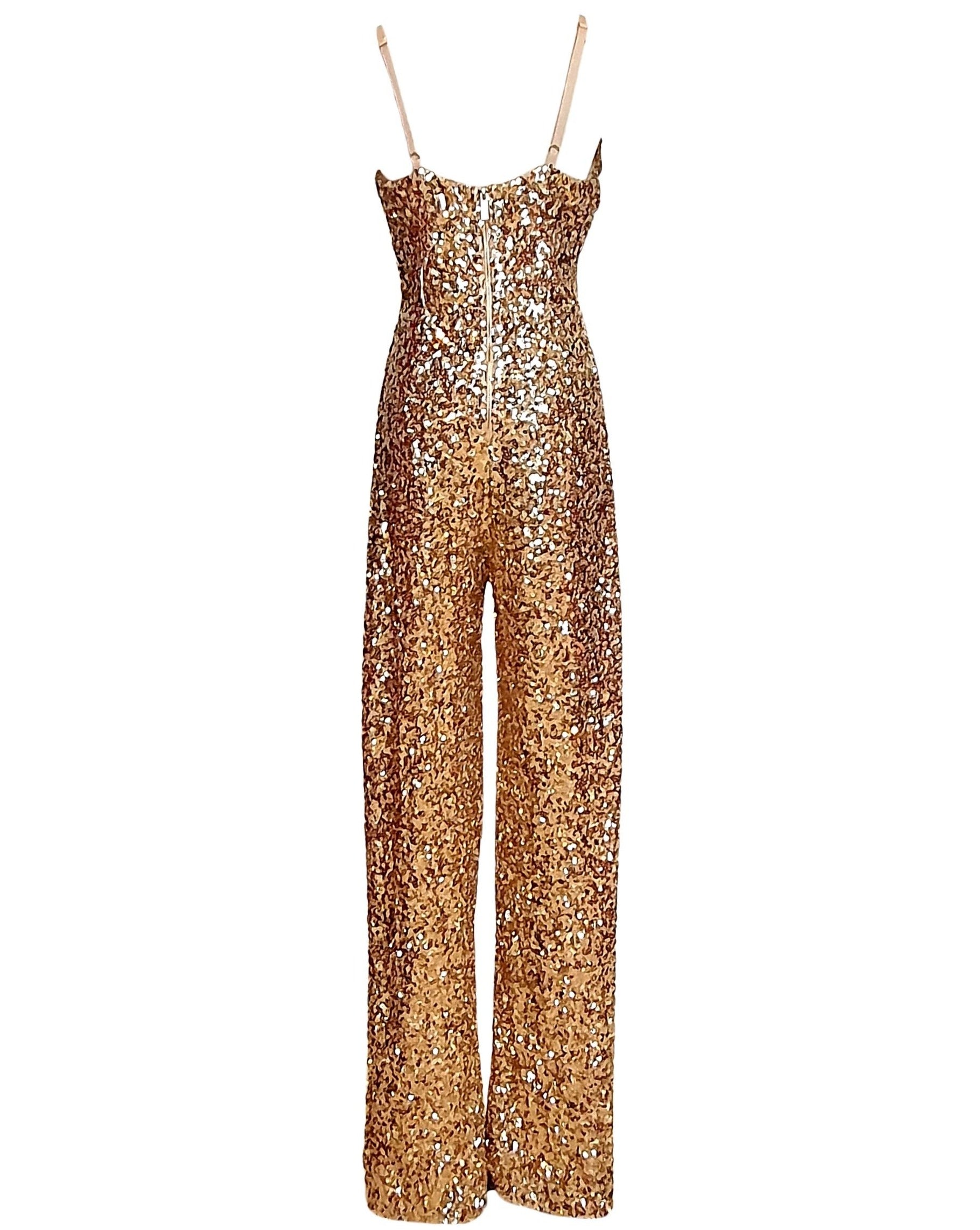 gold sequin jumpsuit