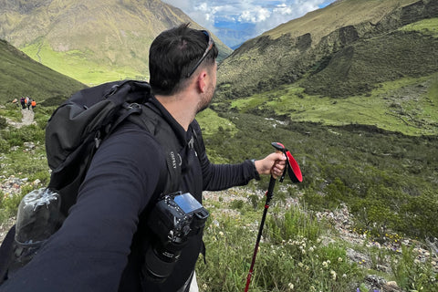 Hiking with trekking poles in South America