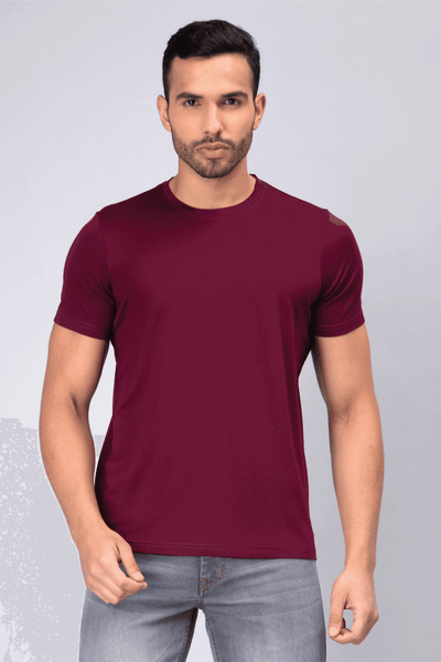 Men's Half-Sleeve Solid Wine Cotton T-shirt