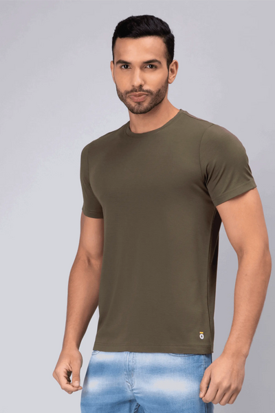 Men's Half-Sleeve Solid Olive Cotton T-shirt