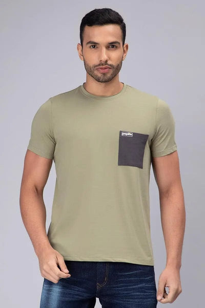 Men's Half-Sleeve Solid Cotton T-shirt with Pocket - Pista