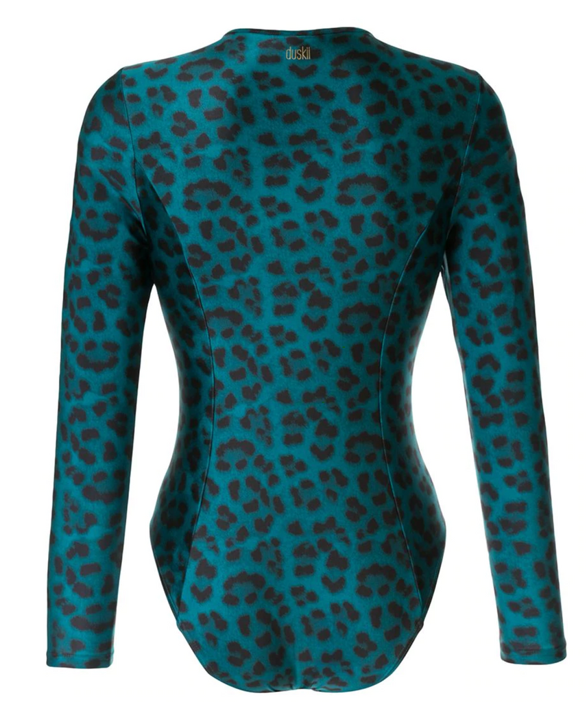 Océane Sleek Long Sleeve One Piece | Leopard Teal | Duskii Active