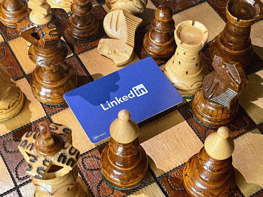 LinkedIn Blue PVC Digital Business Card on Chess Board with Pawns